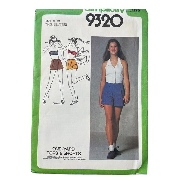 80s Simplicity 9320 Junior Sewing Pattern Size 9/10 Bandeau Halter Shorts CUT - Picture 1 of 6